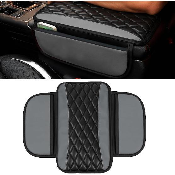 Leather Car Center Console Cover, Microfiber Leather Vehicle Armrest Protector Cushion with 2 Storage Bags, Universal Cars Armrest Cushion for SUV,