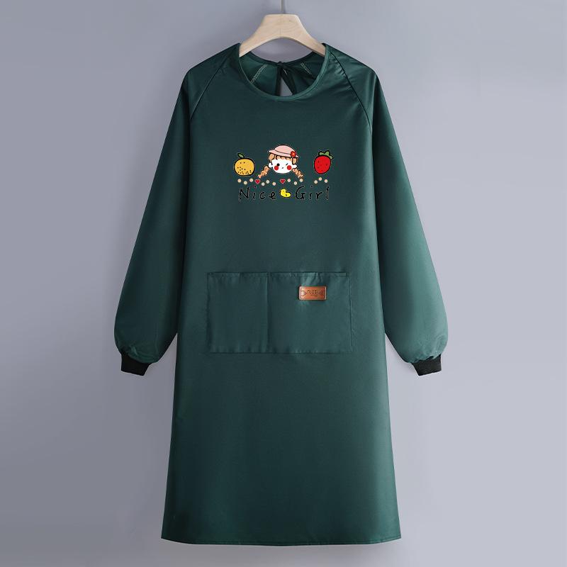 Internet Celebrity Long-Sleeved Apron Household Kitchen Waterproof And Oil-Proof Smock Adult Cartoon Print Cooking Apron
