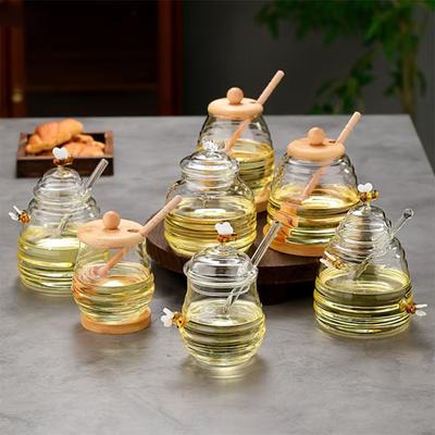 Transparent Honey Storage Tanks Honey Jar with Dipper and Lid 8.11 Ounces  Glass Beehive Honey Pot Honey Containers Holder