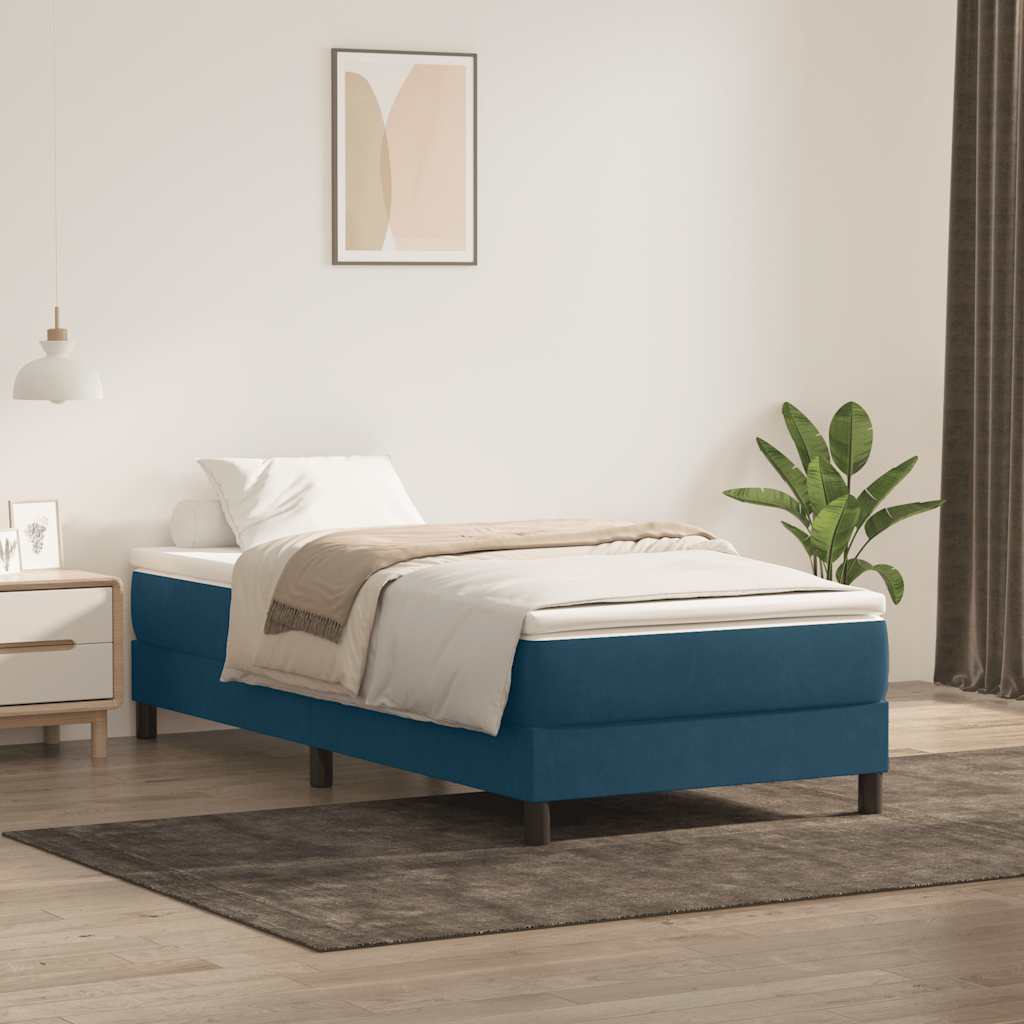 Box Spring Bed Without Mattress Dark Blue 100 x 210 cm Velvet