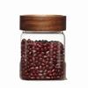 Screw Airtight Seal Glass Storage Jar with Wood Lid Multi-Purpose Tea Coffee Beans Containers Durable Clear Glass