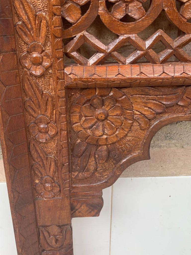 Hand Carved Mango Wood Window Frame: Antique Floral Wall Decor
