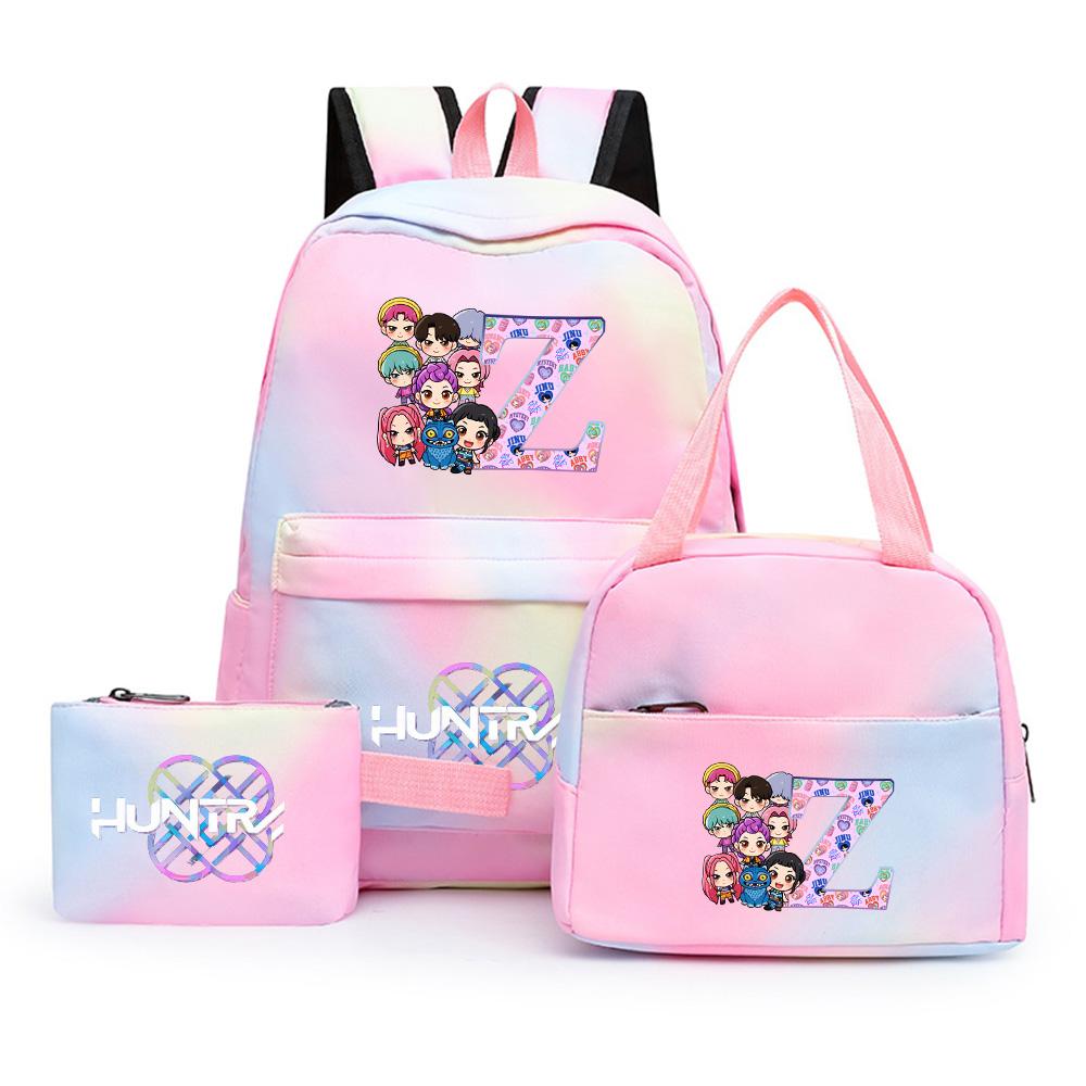 3Pcs/set K-Pop Printed Backpack with Pencil Case Lunch Bag for Teenager Girl Boy Bookbag Large Capacity Waterproof Travel Bag Kid Gift Mochila