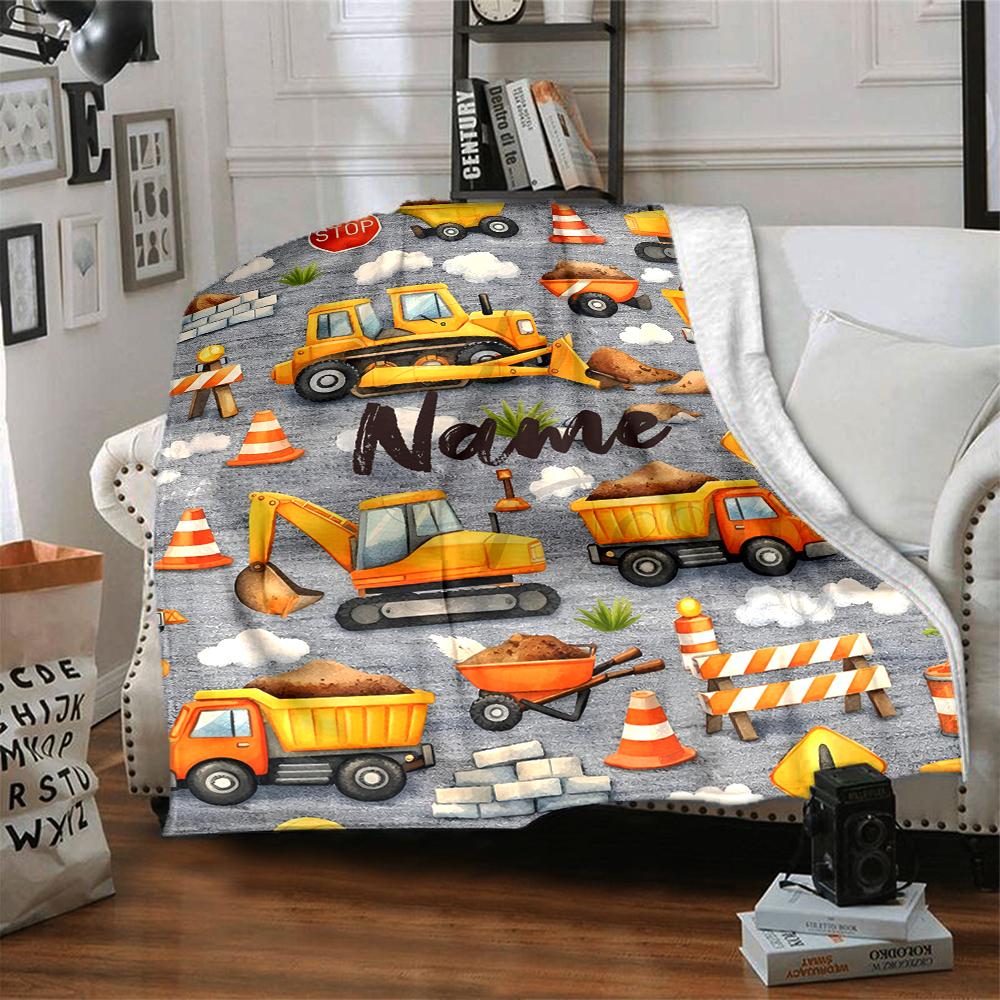 Custom Name excavator Theme Printed Blanket - Perfect for Couch, Bed, Travel & Outdoor Use | Machine Washable, Cozy & Durable.