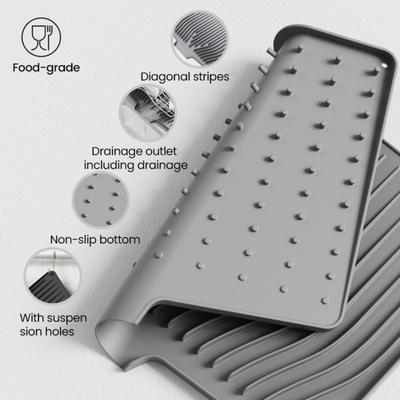 Silicone Drain Mat Heat-Resistant Sloped Design Rectangular Shape Kitchen Mat Nordic Style Dish Drying Mat