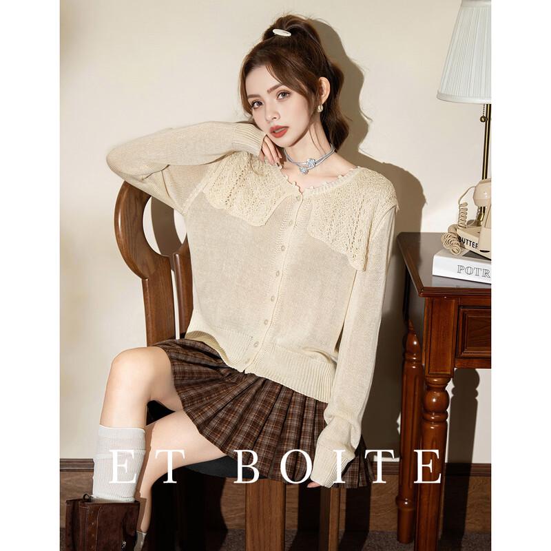 Women s Vintage Crocheted Collar Long Sleeve Knit Top F