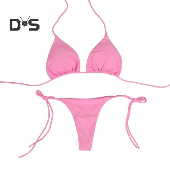 2 Pcs/Set Ladies Triangle Bikini Halter Neck Swimwear with Chest Pads Lace-up Thong Swimsuit Sexy Beachwear Bathing Suit for Beach Vacation Pool