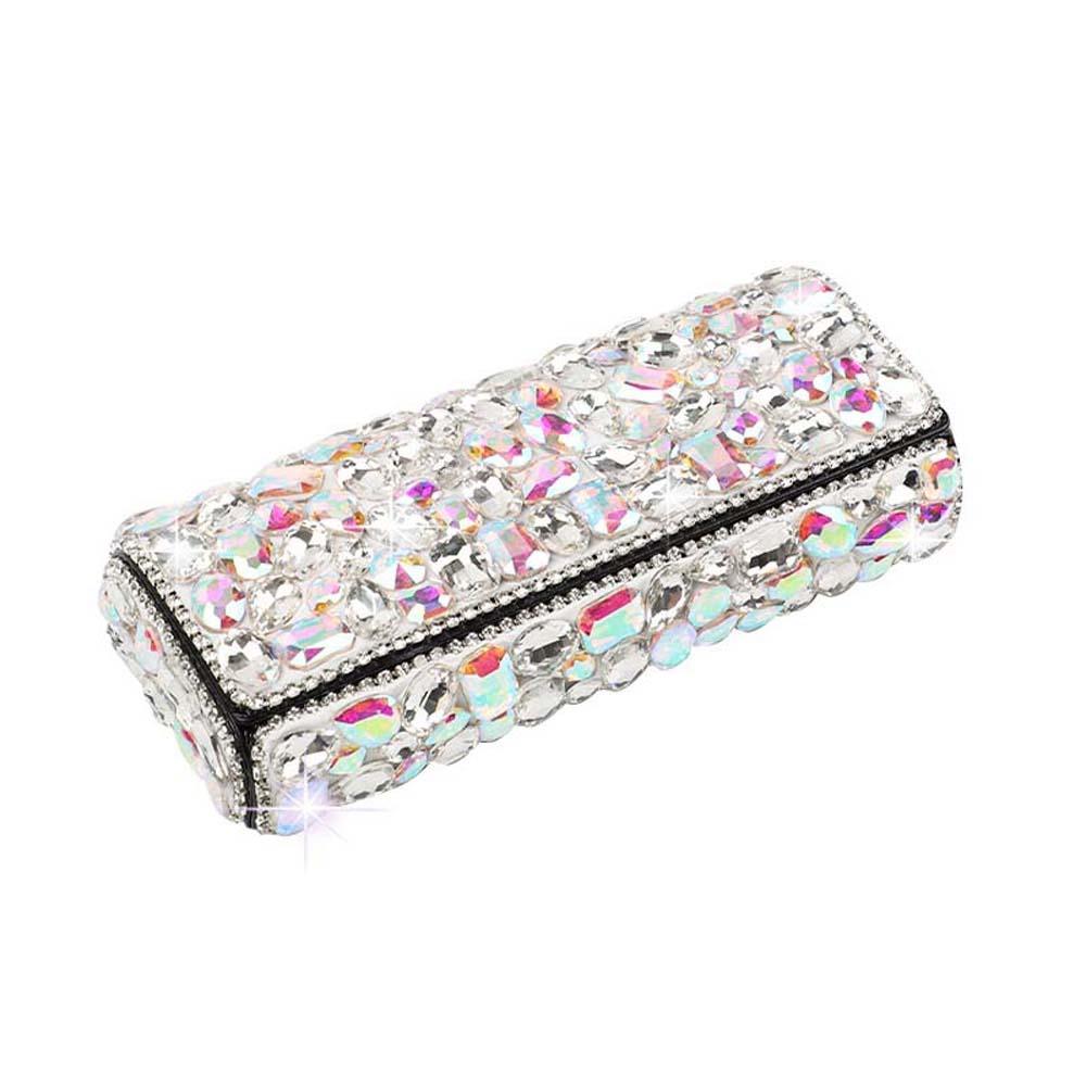 Shiny Rhinestone-inlay Glasses Case Leather Sunglasses Protective Case  for Gifts