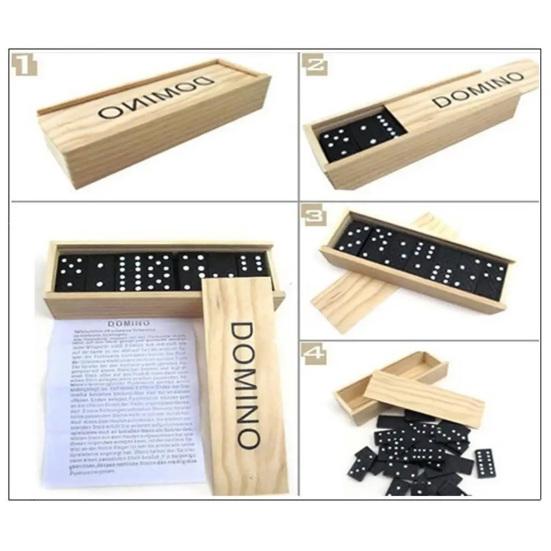 28Pcs/Set Black Double 6 Dominoes Set with Wooden Storage Box Portable Travel Kids Adults Family Night Party Classic Tiles Board Game