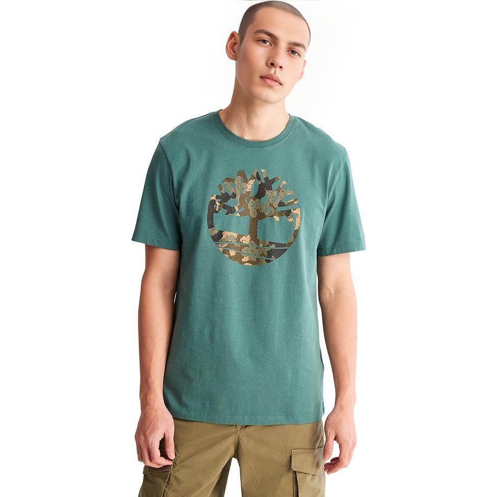 Timberland Outdoor Casual Breathable Round Neck Printed Short Sleeve T-Shirt Men Tops Blue-Green A61KD-CL6