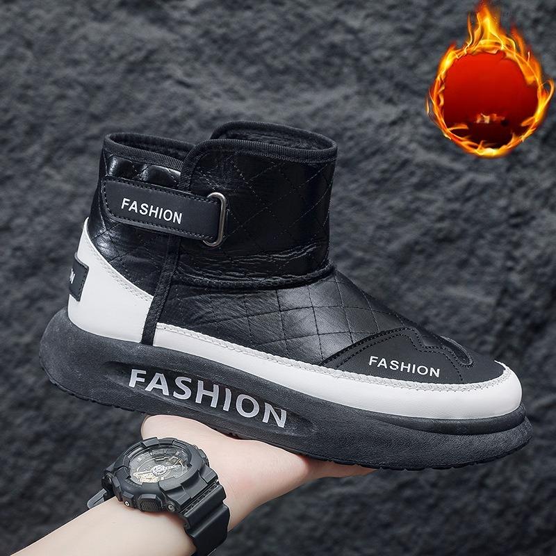 Winter Velvet Padded Thickened Thermal Warm Snow Boots Men's Shoes Leather Thick Bottom Northeastern Fashion Tide Cotton  Comfortable Versatile Shoes