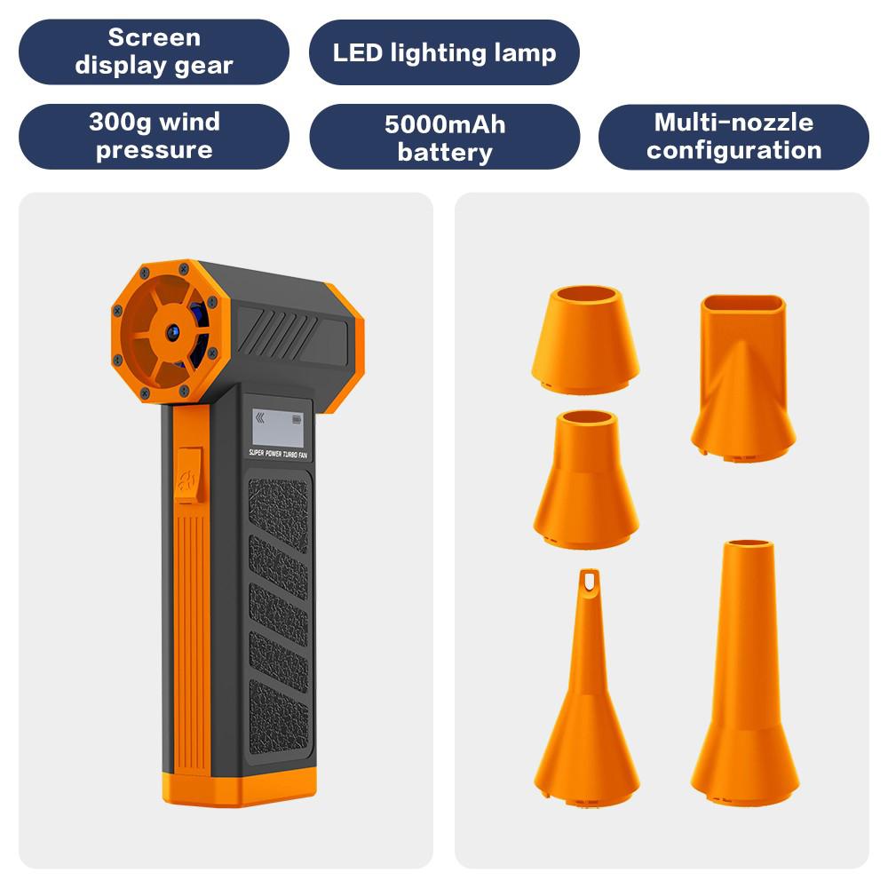 

Мощный воздуходув для пыли Violent Blowers 5 насадок Бесщеточный турбореактивный воздуходув 4 регулируемые скорости и цифровой дисплей P30 Турбореактивный вентилятор оранжевый
