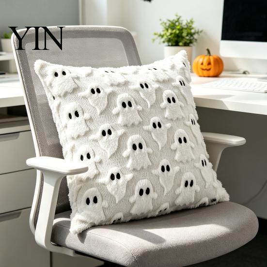 Decorative Ghost Throw Pillowcase 2Pcs Halloween Cushion Covers, Plush Pillow 18x18 Covers for Office Inch Cases Sofa Bed Couch Chair Washable Holiday