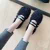 2025 autumn and winter new square-headed mink fluffy warm color matching thick-soled ballet beanie women's single shoes flat-soled