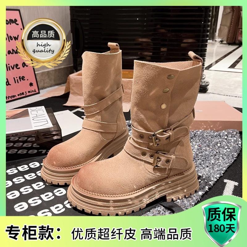 Martin boots women's matte lapel two wear belt buckle versatile western cowboy boots locomotive boots rhubarb boots platform women's shoes