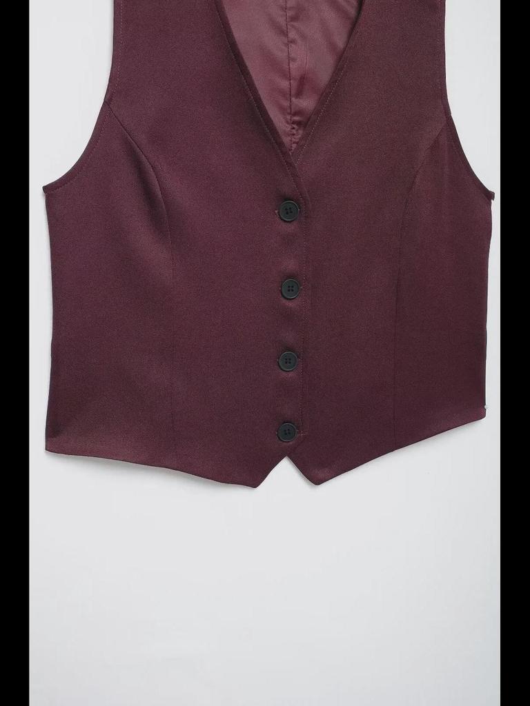 Sleeveless Slim Vest & Wide-Leg Pants Women's Suit