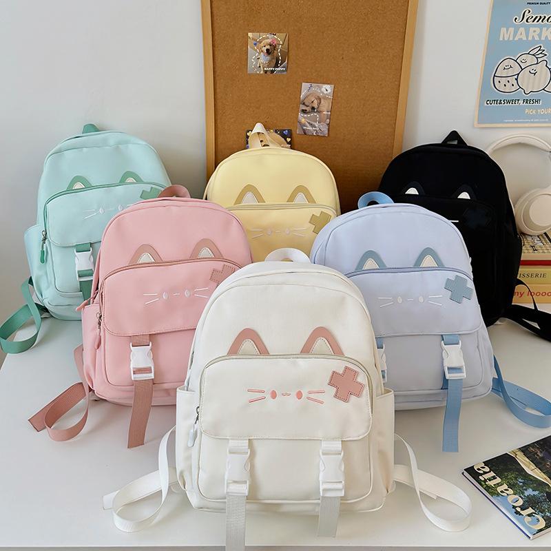 School Bag Female Ins Cute Cartoon Cat Backpack Junior High School Student Travel Bag Large Capacity High School Student Backpack Tide