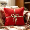 Christmas Throw Pillow Covers Cover, Bow Knot Pattern Cushion 18x18 Inch Theme Soft Plush Case for Sofa Couch Holiday Home Decor Luxury Shells
