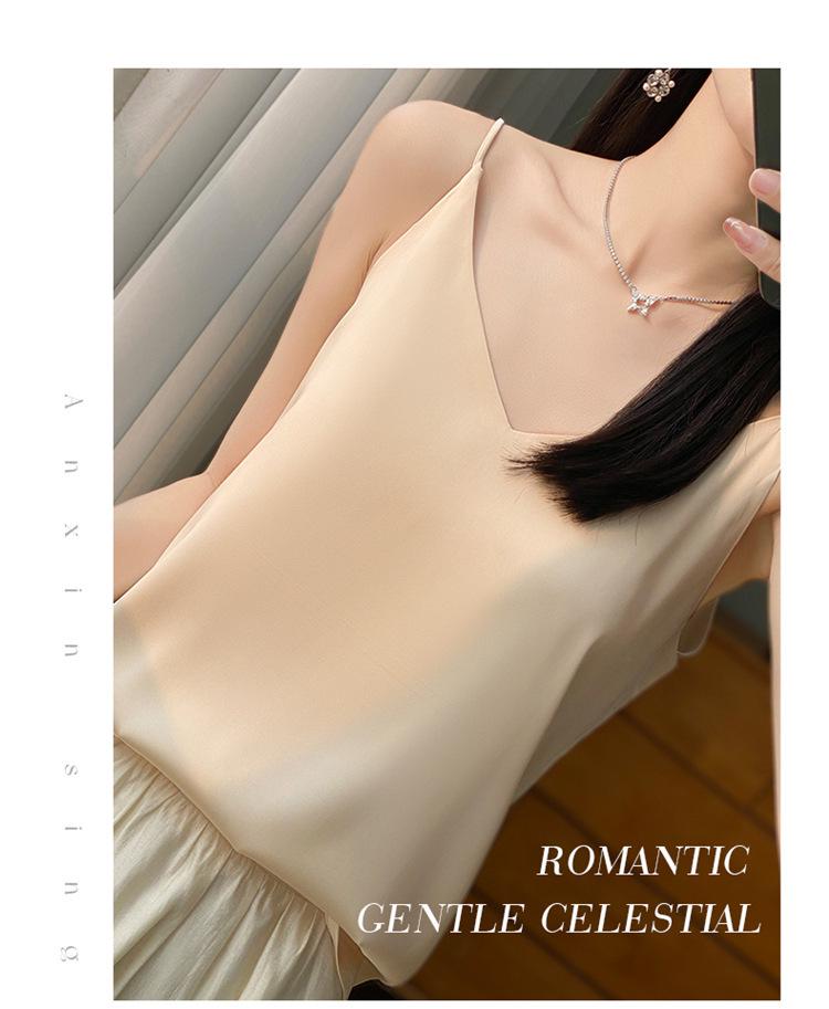Women's Satin V-Neck Strappy Summer Camisole - Versatile & Stylish Sleeveless Top