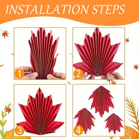 9 Pcs Fall Party Maple Leaves Paper Fans Rustic Hanging Paper Fan Decoration for Autumn Thanksgiving Birthday Baby Shower Wedding Decor