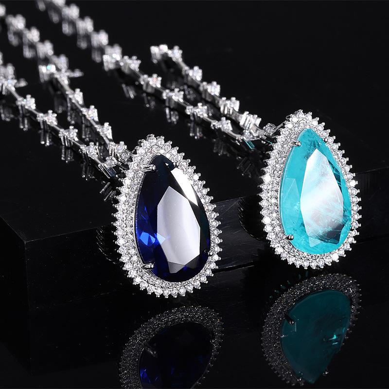 

Jewelry Retro Fashion Imitation Paraiba Sapphire Big Water Drop Jewelry Pendant Necklace Main Stone 15 * 25