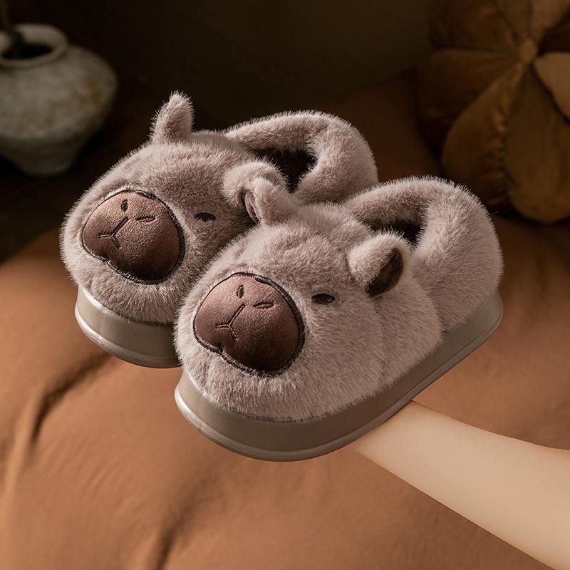 Kids' Cartoon Cotton Slippers – Cozy, Fleece-Lined, Thick Sole Fur Slippers for Boys. Perfect for Autumn & Winter Indoor Comfort.