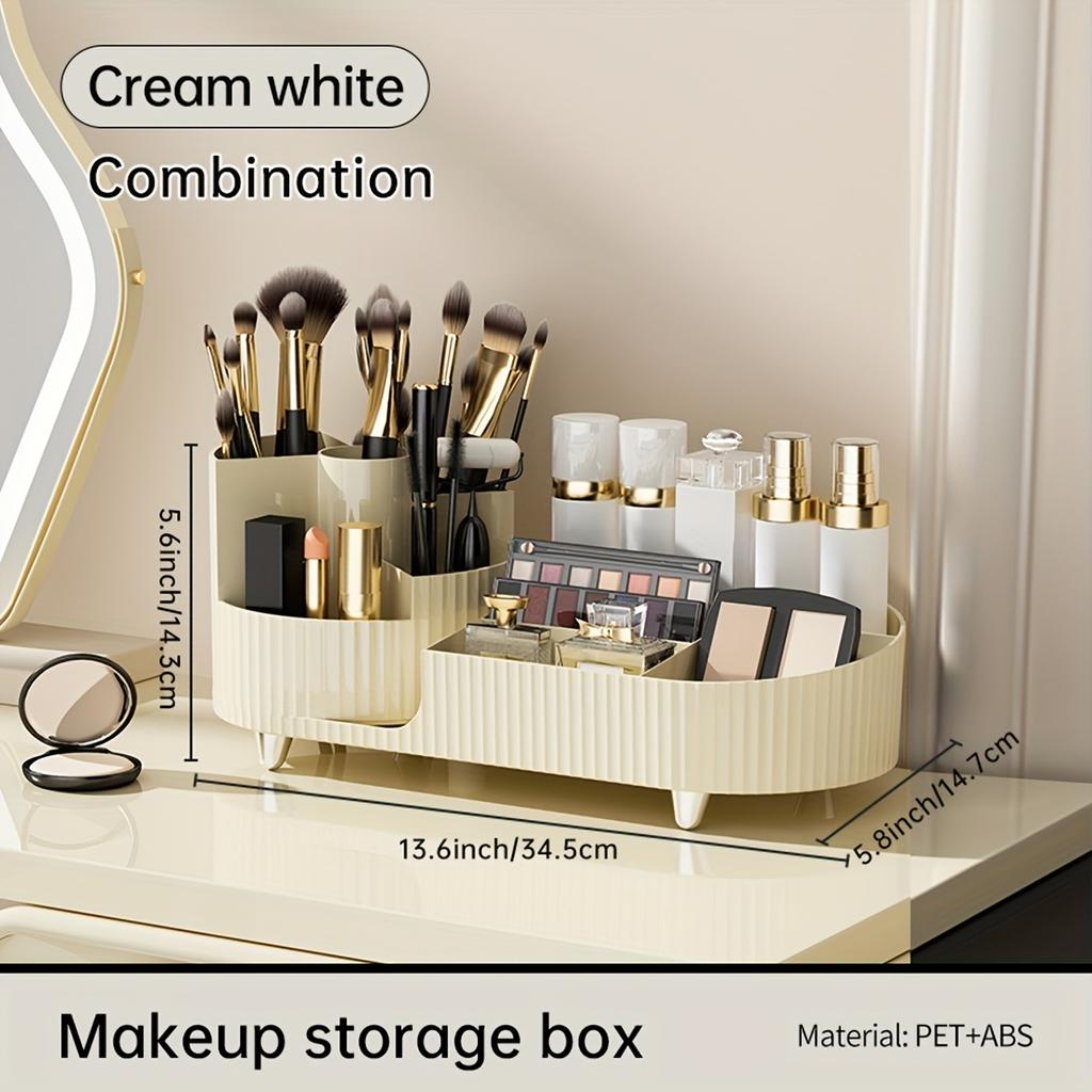 Um 360° drehbarer Make-up-Organizer mit großer Kapazität, wasserdichte Aufbewahrungsbox für Kosmetika mit Hautpflegefach für die Schreibtischorganisation, Aufbewahrung des Make-up-Organizers