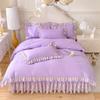Princess Lace Ruffle Bed Skirt Set (3-4 Piece) - Pure Color Duvet Cover and Sheet.