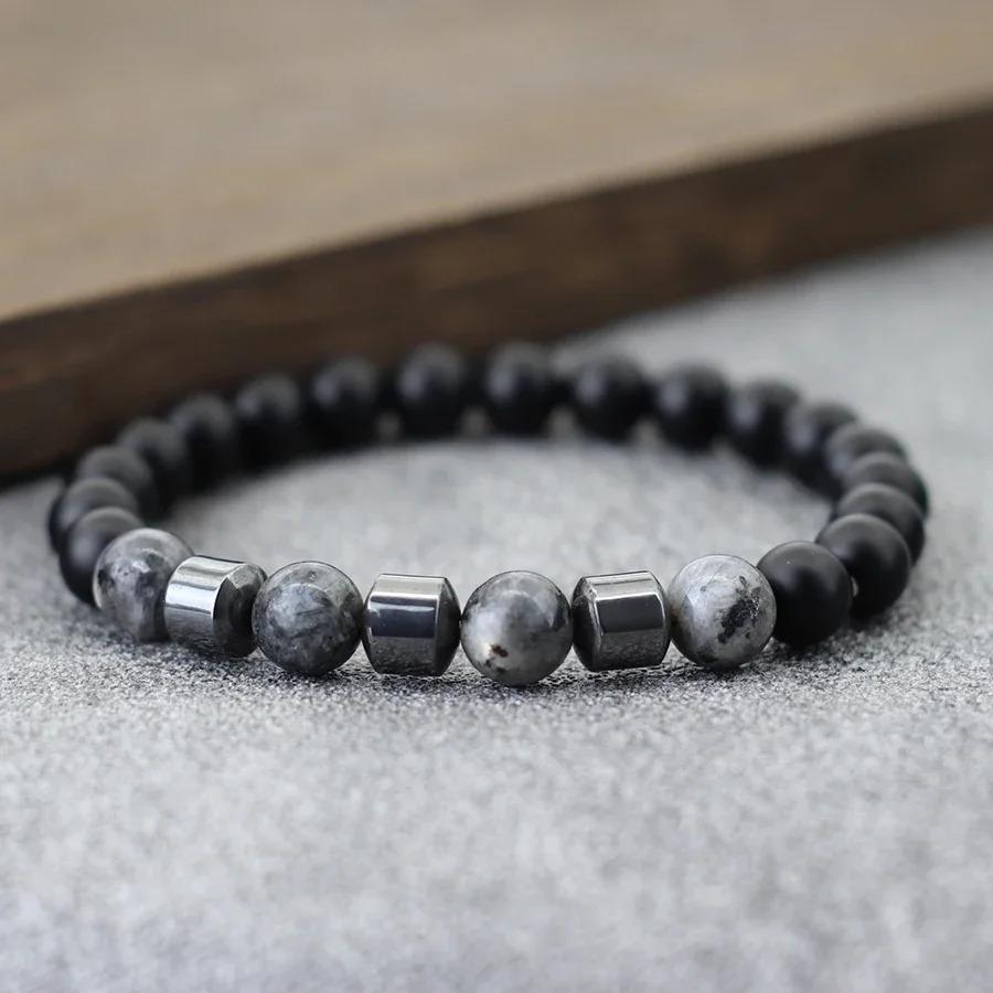 Unique Natural Colourful Stone Bracelet Men 8mm Howlite Tiger Eyes Hematite Beads Energy Bangles Meditation Leisure Homme Joias