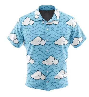 Anime Cosplay Hawaiian Shirt Green Black Printed Beach Party Button Top Men s Shirt XXS