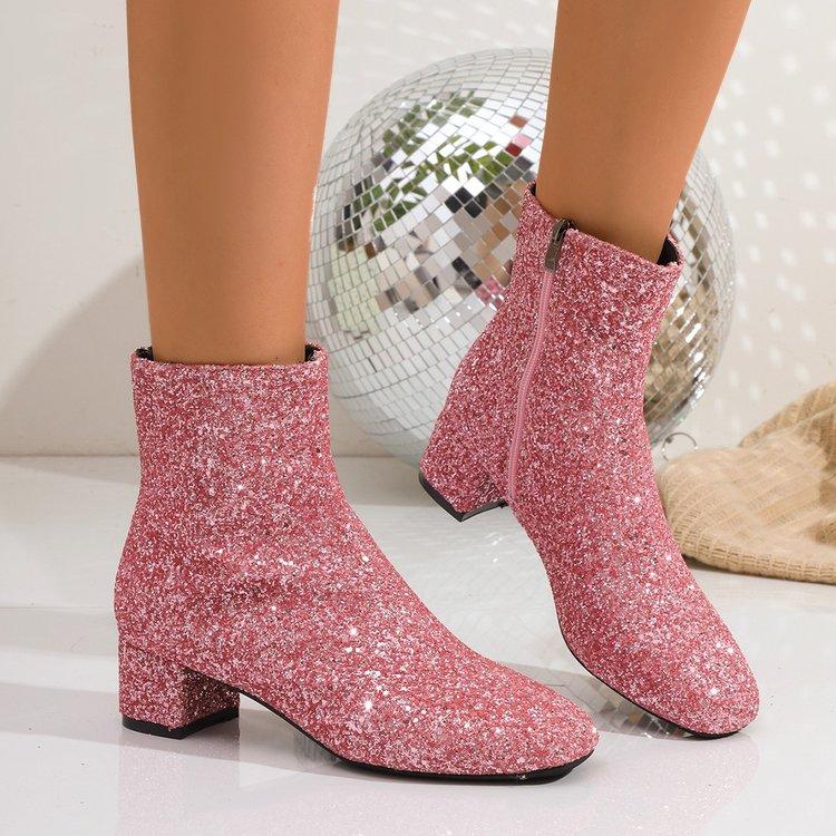 Fashion Best-selling Women's Thick-heeled Short Boots Fall and Winter Fashion Bright Rain Boots Casual Zipper Solid Color Fashion Boots.