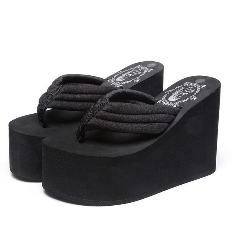Damen-Sandalen in Übergröße mit dicker Sohle, Flip-Flops, Sandalen mit Absatz, lässige Strandschuhe 39 schwarz