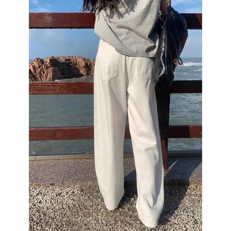 Fleece thickened straight jeans women's winter new high waist loose wide legs thin narrow pants