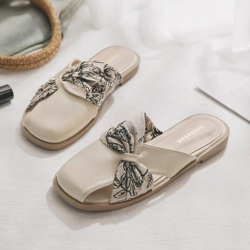 

Guochao evening flat French temperament lazy one pedal new French gentle baotou half slippers female summer 40