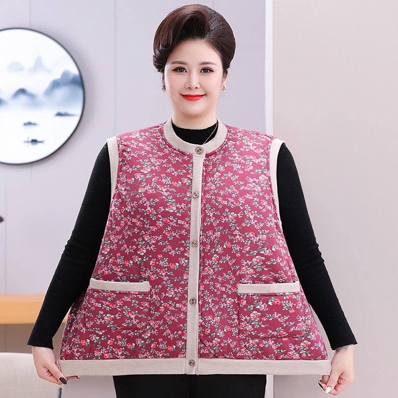 Plus Size Women's Autumn Winter Velvet Shawl Vest - Oversized Warm Cotton for Moms and Grandmas