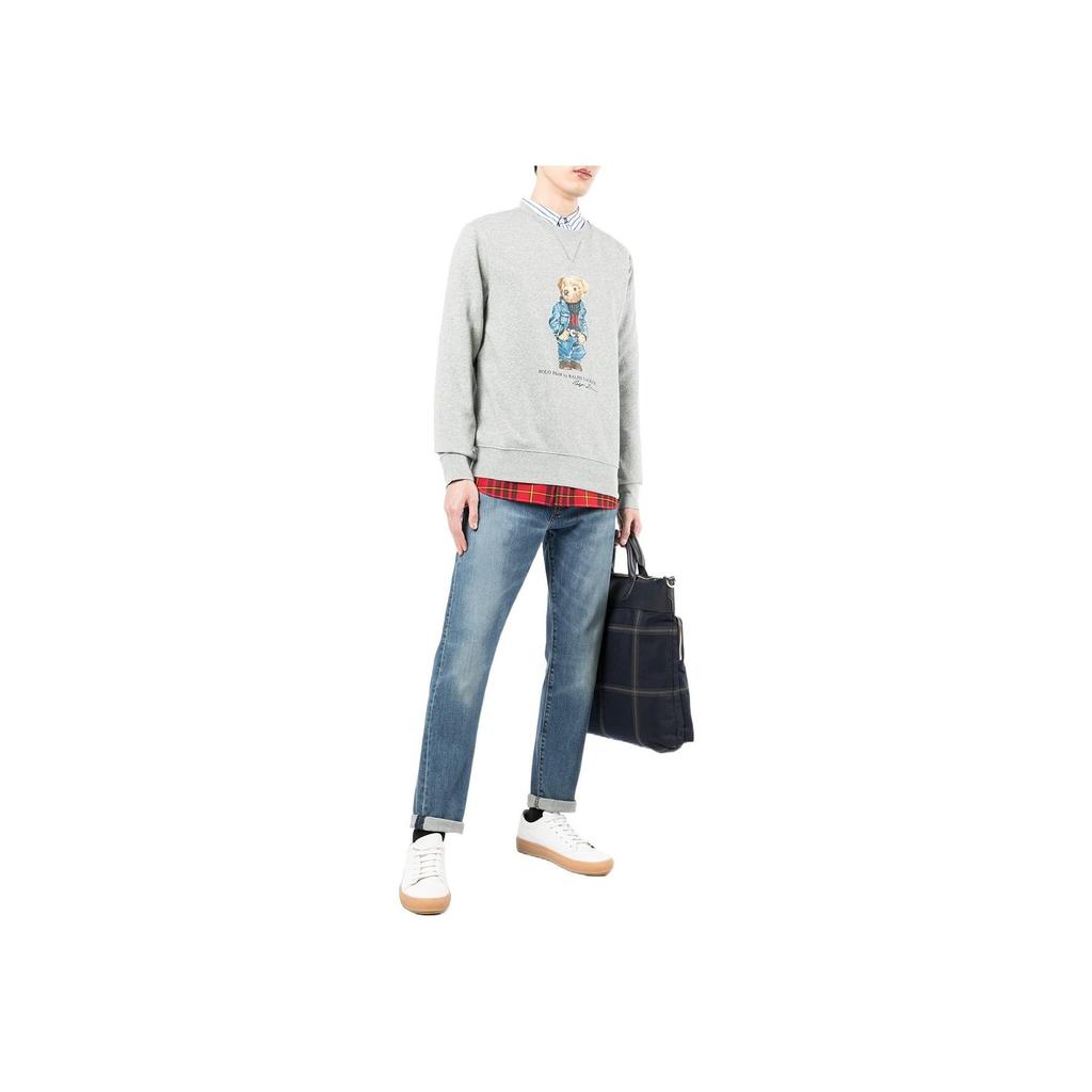 Polo Ralph Lauren FW22 Teddy Bear Letter Print Crewneck Sweatshirt Men Sweatshirt Gray 710853308-001