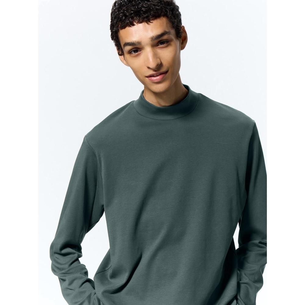 

GU by Uniqlo Мягкая хлопковая футболка с воротником-стойкой и длинным рукавом 55 GREEN/XS