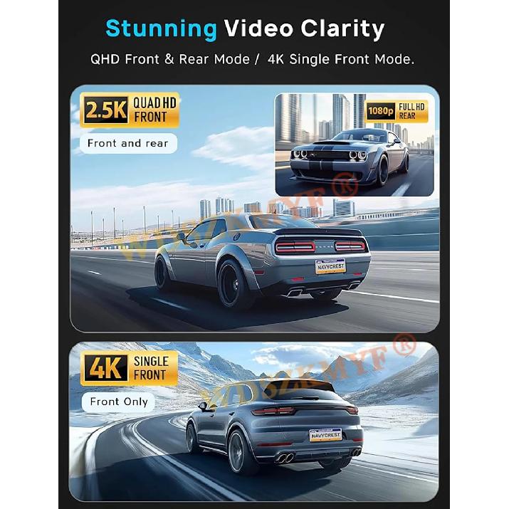 UHD 4K Dash Cam 3 Lens Driving Recorder Car DVR 1080P Rear Lens Camera Built-In WiFi GPS 24-Hour Parking Monitoring Black Box