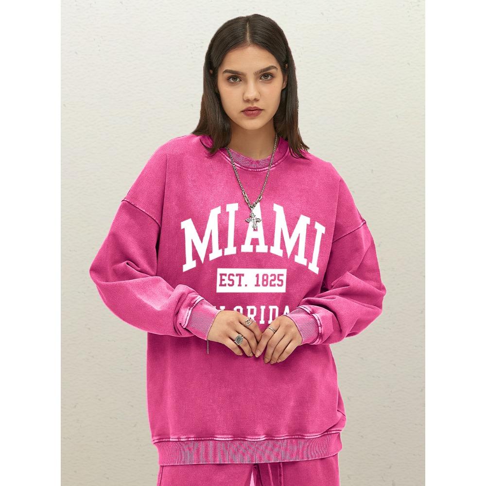 

Майами Основан 1825 Городское Искусство Принт Буква Женский Выстиранный Хлопковый Свитшот с Круглым Вырезом Одежда Мода Спортивная Одежда Свободный Пуловер S