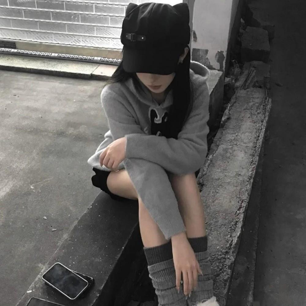 Cappello Piatto Gotico Ispirato ad Harajuku con Orecchie da Gatto e Zip Cappello da Sole Moda Lolita Berretto Cappello Donna Ragazze