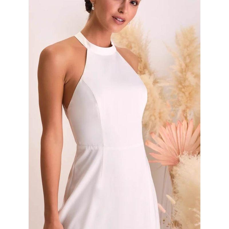 Foreign Trade Slim Fit Slim Lu Hanging Neck Sleeveless High Quality Smooth Fabric Lace Backless Fashion Trailing Dress