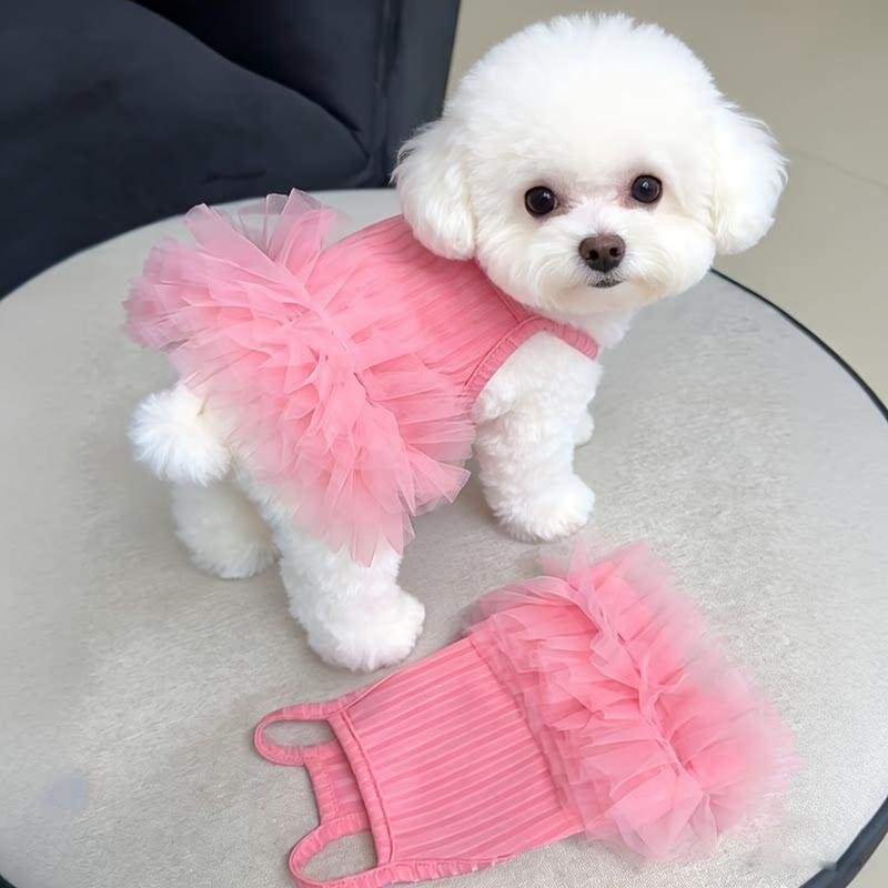 Pink Breathable Wedding Dress Small Dog Cat - Strapless Puffy Skirt, Washable Spring/Summer Costume Teddy Pomeranian Pekingese