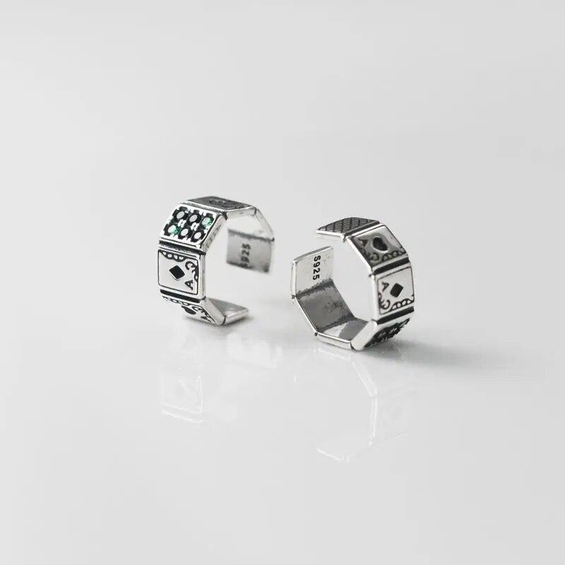 925 Sterling Silber Spielkarte Clip Ohrringe Punk Poker Spaß Ohrschmuck für Männer Frauen Ohrklemme ohne Piercing Vintage Geschenke