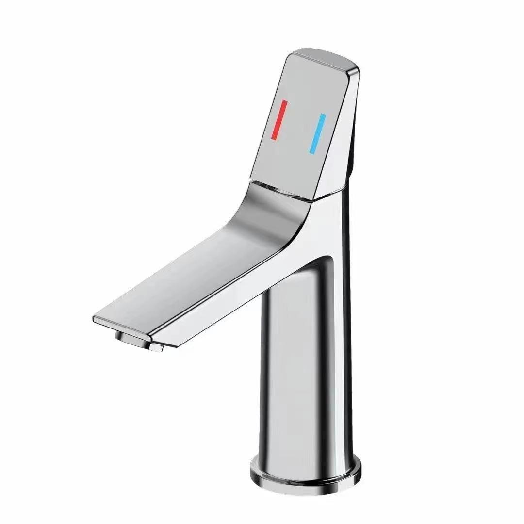 Chrome Zinc Alloy Faucet Single Handle Waterfall Hotel Basin Bathroom Faucets with Hot and Cold Water (as the picture,zinc alloy)