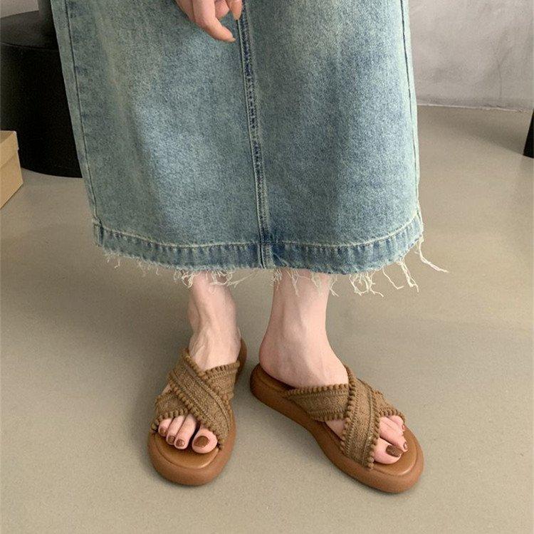 

Women s platform slippers women s summer wear fairy bohemian sandals soft flat beach Roman shoes comfortable 40 коричневый