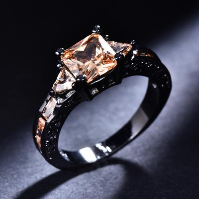 1 Pz Nero Colore Oro Taglio Principessa Pietra Champagne Zirconi Cubici Anelli ad Artiglio Fede Nuziale Gioielli Regali di San Valentino