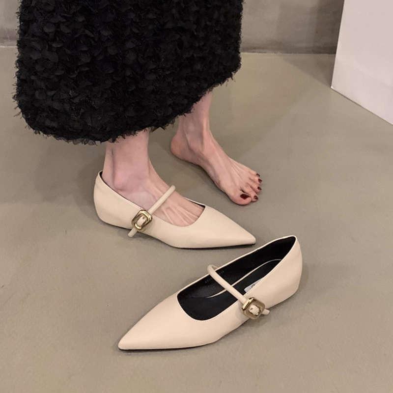 Women's commuter flat Mary Jane women's shoes spring temperament pointed head shallow mouth single shoes