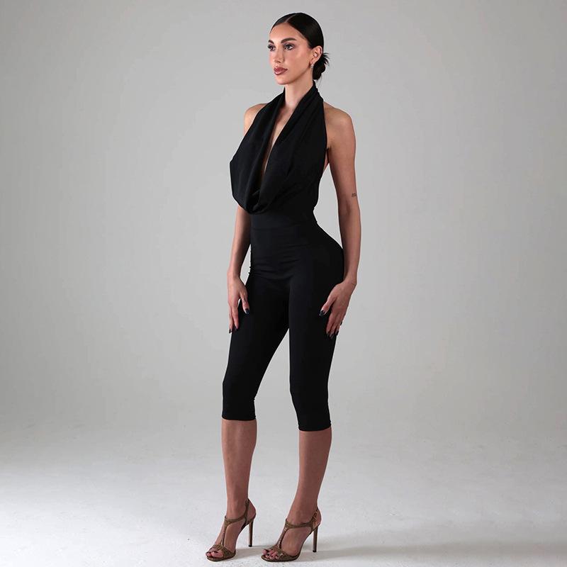 Women's 2026 Summer Draped Neck Backless Tie Bodycon Jumpsuit