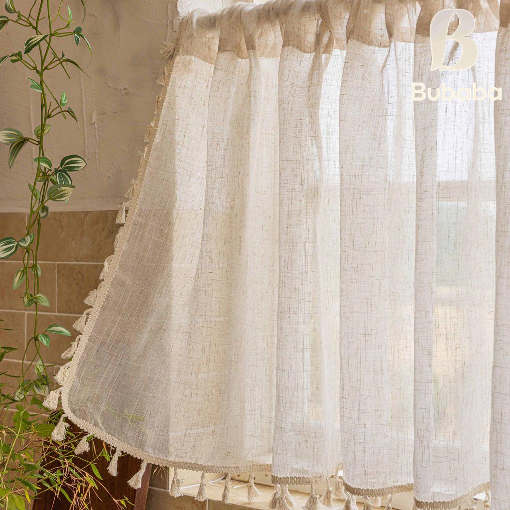 Bu Baba American-Style Bamboo Linen Tassel Curtain for Bedroom, Living Room, and Kitchen