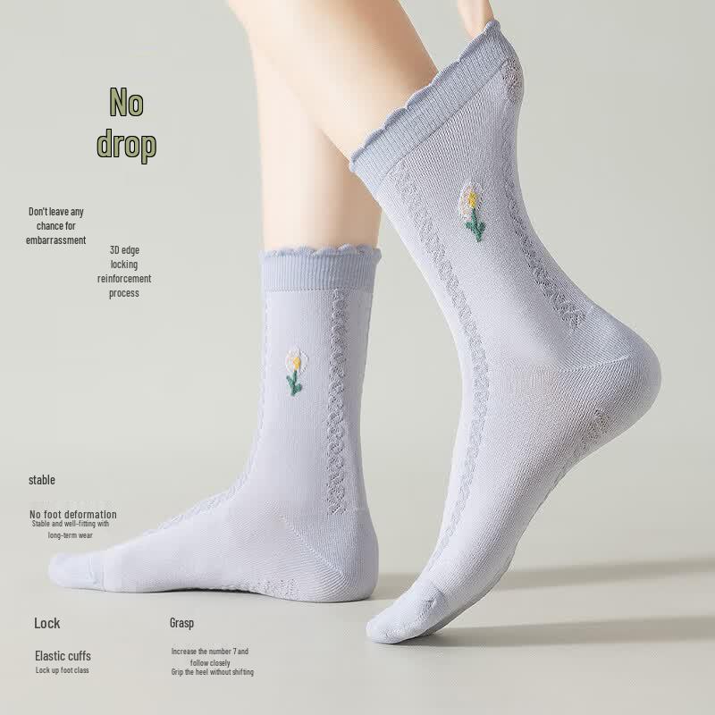 Maoren Women's Summer Lace Mesh Mid-Calf Socks (5 Pairs)
